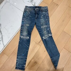AMIRI Blue Distressed Skinny Jeans